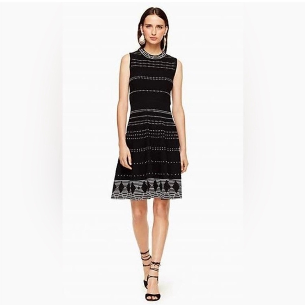 Kate Spade Black and White Patterned Midi Dress, size XS